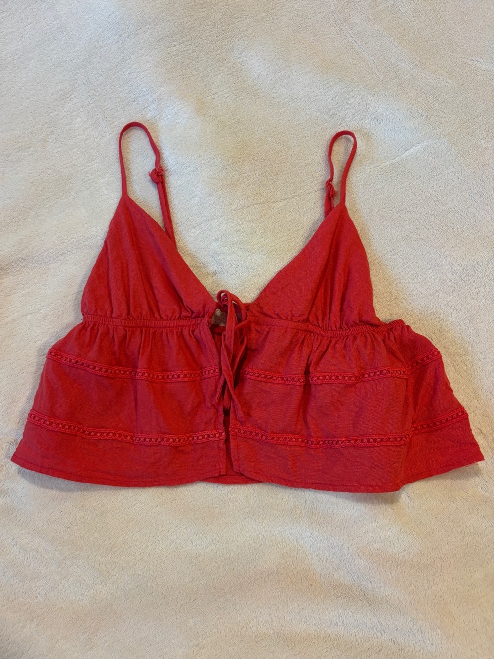 Pink/Red Cropped top with tie front